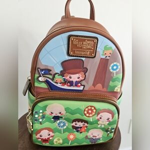 Loungefly Willy Wonka Mini Backpack - Brown, Light Blue, Green